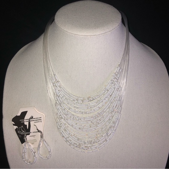 Fashion Accessory White & Iridescent Bead Necklace and Earring Set - Picture 9 of 9